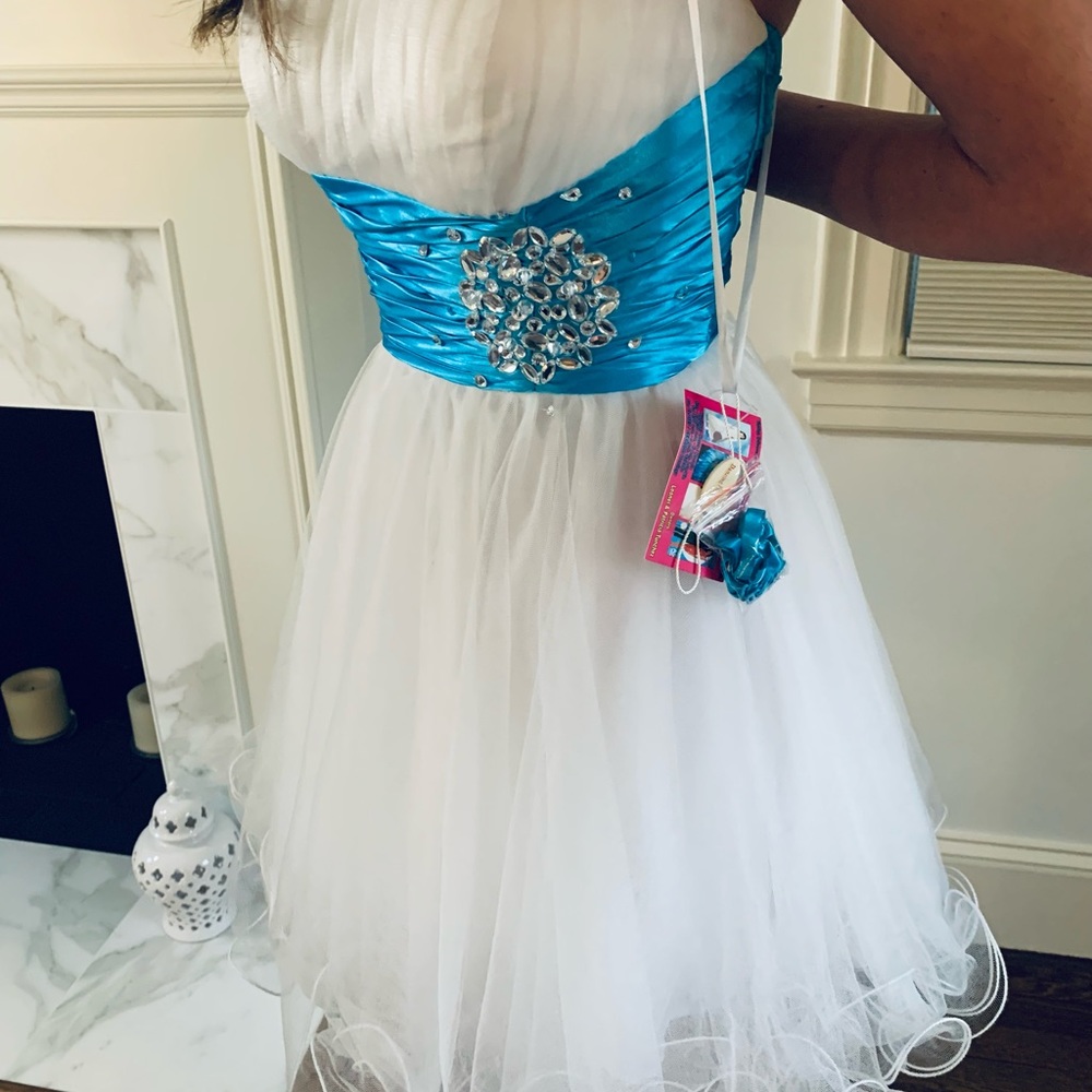 👗NWT Dancing Queen Short Tulle Dress With Satin Ruched Bust & Waist Size XS👗